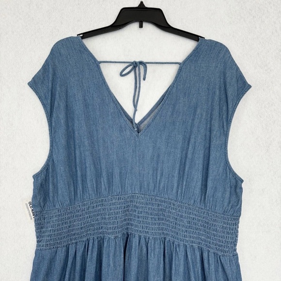 Old Navy Womens Dress Size 3X Blue Chambray Denim Midi Smocked Waist Cottagecore - Picture 8 of 16